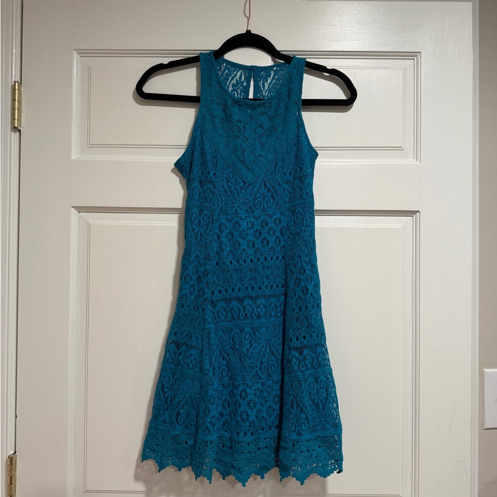 Hollister Teal Crochet A-Line Dress